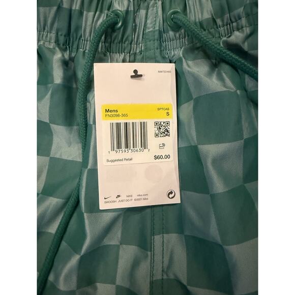 Nike Shorts Mens Small Green Checkered Standard Fit Above Knee Drawstring NWT - Picture 4 of 7